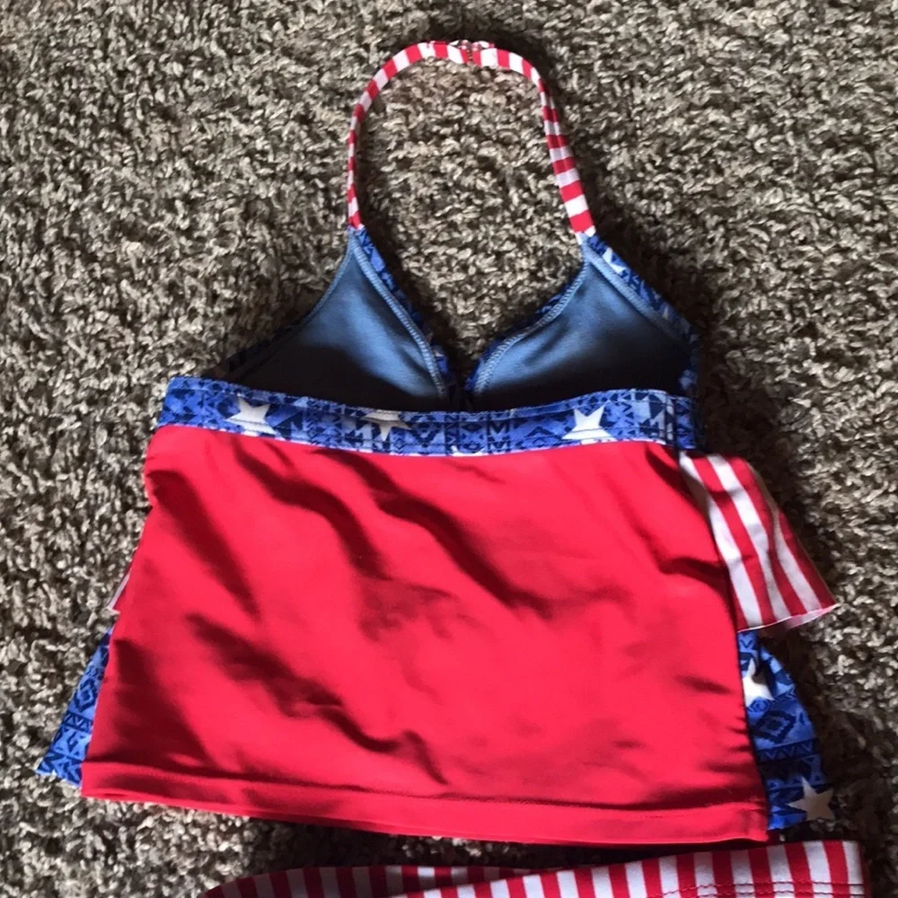 Wonder Nation Red White and Blue 2 Piece Ruffled Stripes & Stars Bikini - Picture 4 of 6